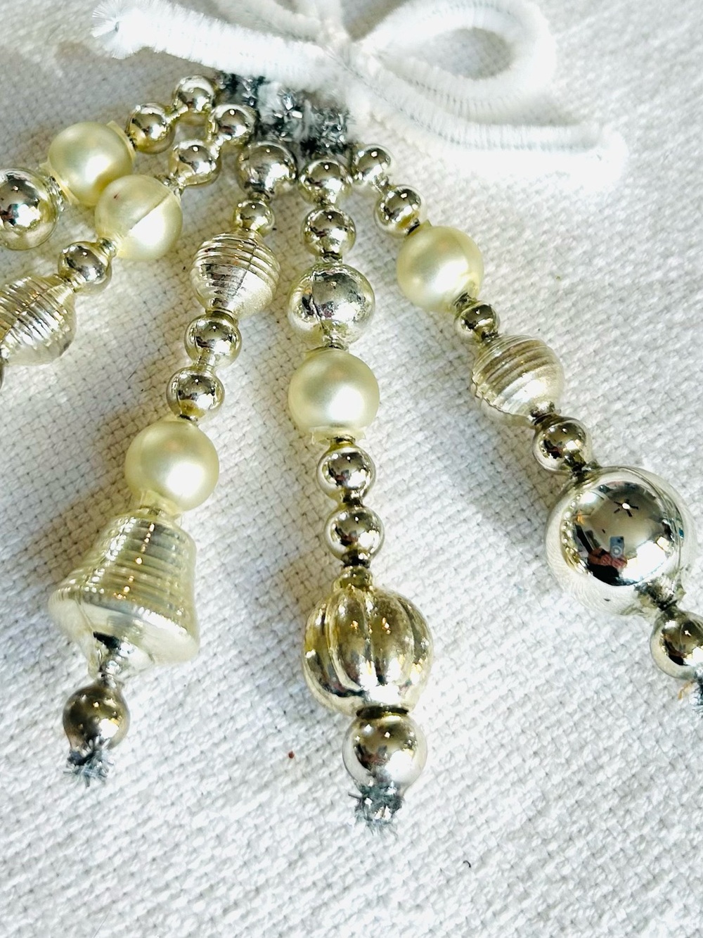 Mini Vintage Repurposed  holiday Christmas ornaments, mercury Glass bead icicle - Picture 3 of 5
